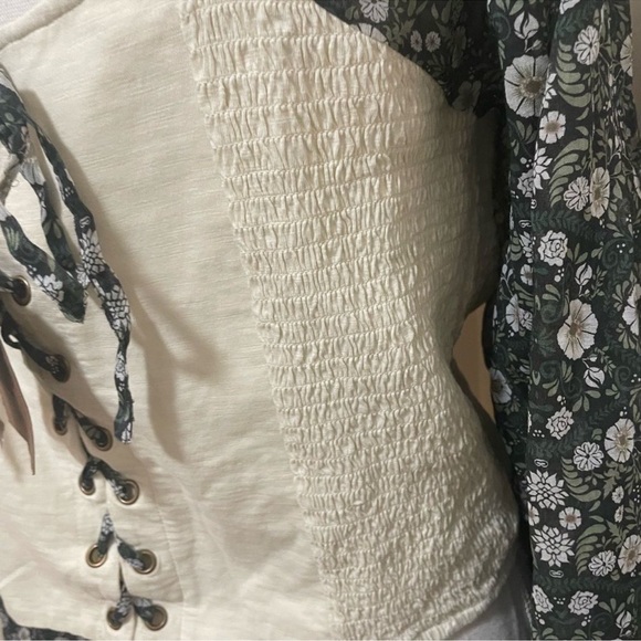 Anthropologie Smocked Balloon Sleeve Top Moss Green Size XL - Picture 6 of 7